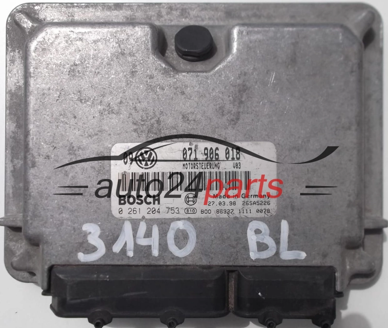 ECU ENGINE CONTROLLER VW VOLKSWAGEN GOLF 2,3 V5 VR5 071 906 018, 071906018, BOSCH 0 261 204 753, 0261204753, MOTORSTEUERUNG U03 26SA5226 