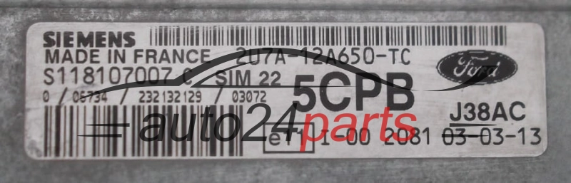 Μονάδα Ελέγχου Κινητήρα FORD FIESTA FUSION 1.6 SIEMENS S118107007 C,  2U7A-12A650-TC