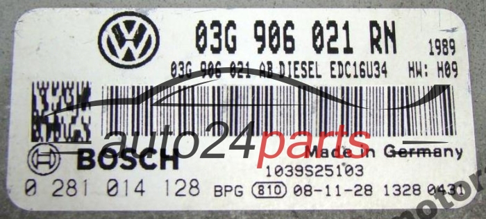 Μονάδα Ελέγχου Κινητήρα VOLKSWAGEN TOURAN 1.9 TDI BOSCH 0 281 014 128