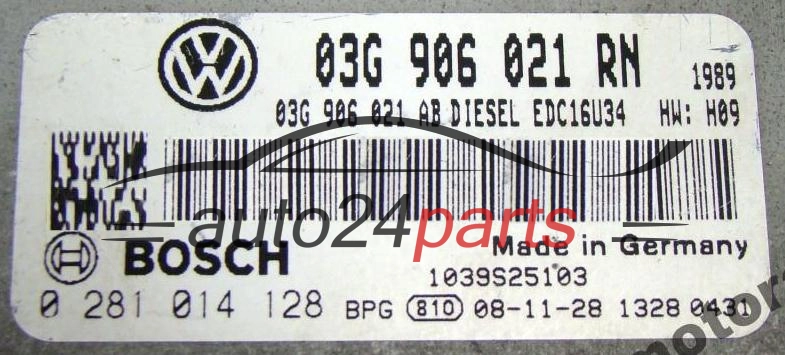 Μονάδα Ελέγχου Κινητήρα VOLKSWAGEN TOURAN 1.9 TDI BOSCH 0 281 014 128