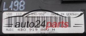 QUADRO STRUMENTI CRUSCOTTO CONTACHILOMETRI VOLKSWAGEN AUDI 4B0 919 880 H, 4B0919880H, VDO 110 008 890/002, 110008890002