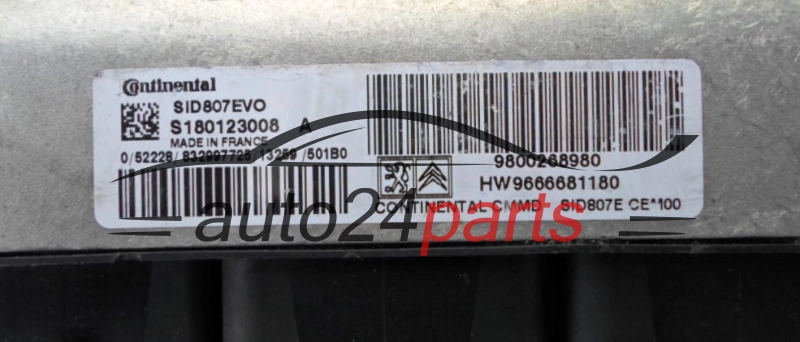 ECU CENTRALITA DE MOTOR  CITROEN PEUGEOT 1.6 HDI S180123008A, 9800268980, HW 9666681180, SID807EVO