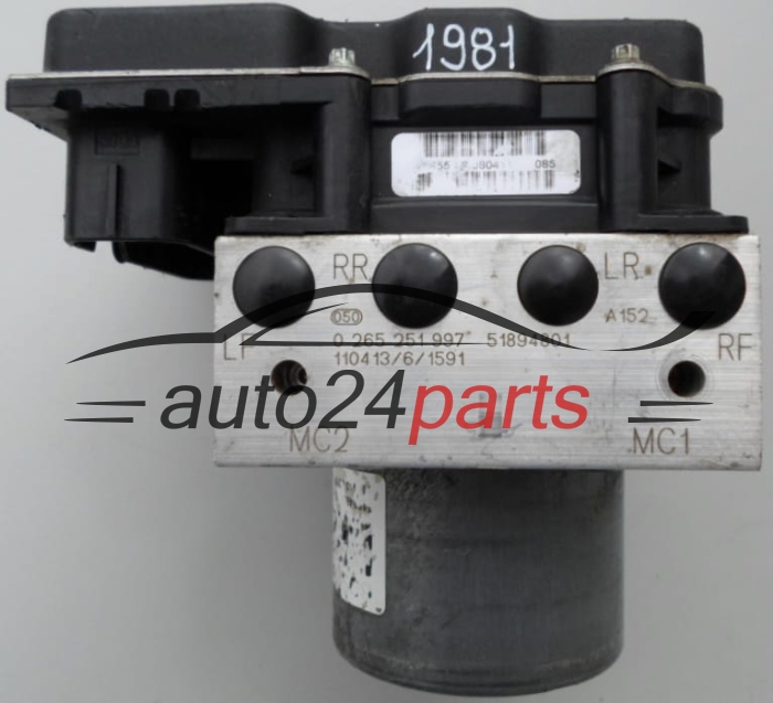 ABS PUMP FIAT PUNTO EVO BOSCH 0 265 251 997,  51894801, 0 265 951 832