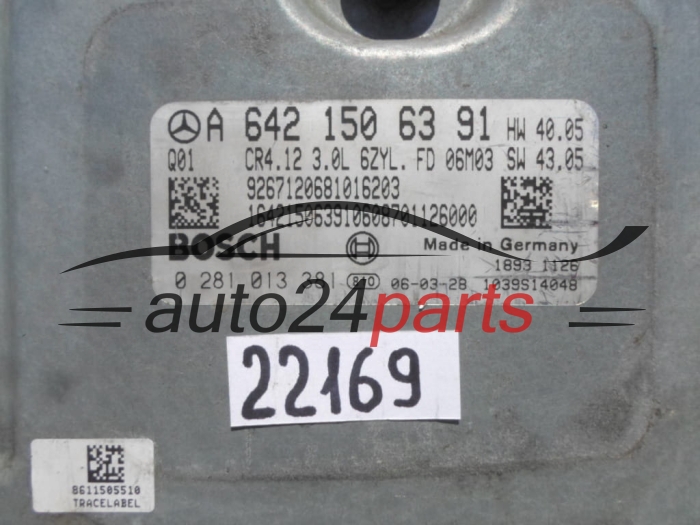 Μονάδα Ελέγχου Κινητήρα MERCEDES W164 3.0 CDI BOSCH 0 281 013 381, 0281013381, A 642 150 63 91, A6421506391, CR4.12 