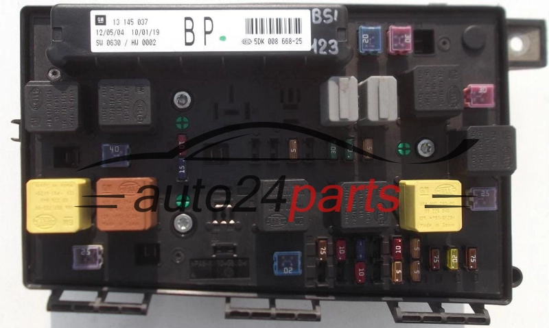 SKRZYNKA ELEKTRYCZNA PRZEKAŹNIKÓW I BEZPIECZNIKÓW MODUŁ NADWOZIA CENTRALKA KOMFORTU BSI OPEL GM 13 145 037 BP HELLA 5DK 008 668-25