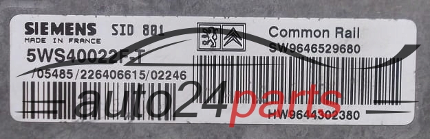 Μονάδα Ελέγχου Κινητήρα CITROEN C5 2.0 HDI SIEMENS 5WS40022F-T, SW9646529680, HW9644302380, SID801