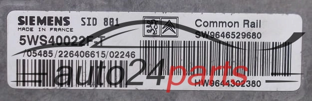 Μονάδα Ελέγχου Κινητήρα CITROEN C5 2.0 HDI SIEMENS 5WS40022F-T, SW9646529680, HW9644302380, SID801