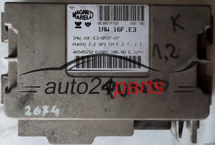 ECU ENGINE CONTROLLER FIAT PUNTO 1.2 MAGNETI MARELLI IAW 16F.E3, IAW16FE3, 46545152, 61602.106.02, 6160210602