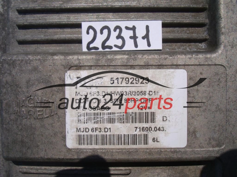 KOMPUTER STEROWNIK SILNIKA FIAT DOBLO 1.3 JTD MAGNETI MARELLI MJD 6F3.D1, MJD6F3D1, FPT 51792923, 71600.043.05, 7160004305