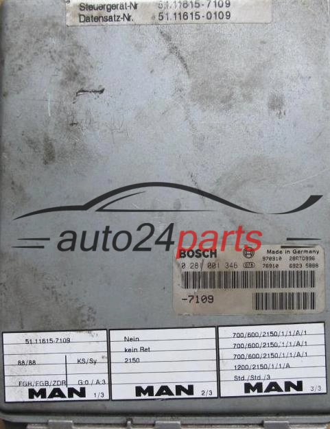 ECU ENGINE CONTROLLER MAN BOSCH 0 281 001 346, 0281001346, 51 11615-7039, 51116157039