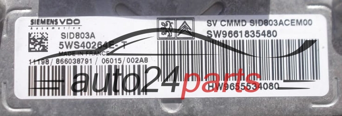 KOMPUTER STEROWNIK SILNIKA CITROEN PEUGEOT 2.0 HDI SIEMENS VDO 5WS40264E-T, 5WS40264ET, SW9661835480, HW9655534080, SID803A