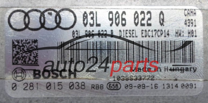MOTORSTEUERGERÄT ECU STEUERGERÄT  AUDI Q5 2.0 TDI BOSCH  0281015038, 03L906022Q, 03L906022B, EDC17CP14