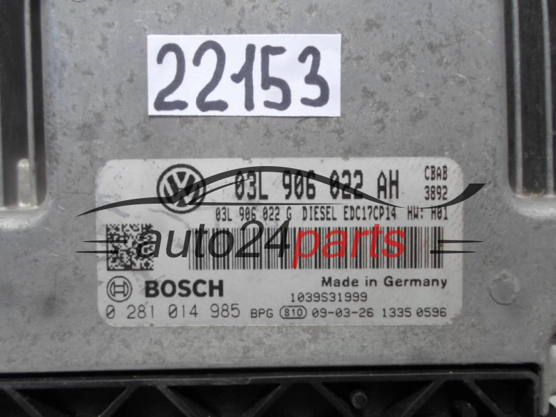 KOMPUTER STEROWNIK SILNIKA VOLKSWAGEN GOLF 2.0 TDI BOSCH 0 281 014 985, 0281014985, 03L 906 022 AH, 03L906022AH, 03L 906 022 G, 03L906022G, EDC17CP14