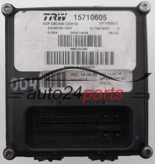 ABS POMPA I STEROWNIK PEUGEOT 407 SIEMENS VDO S118676001N, TRW 15710605, 15710505E, 9661702380