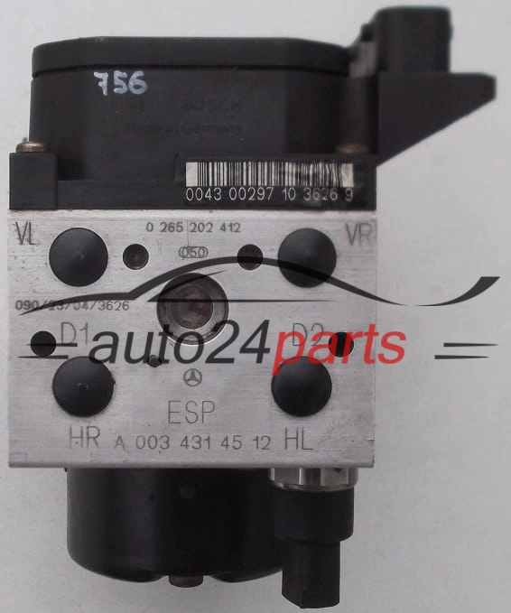 ABS MERCEDES BENZ W168 A190 BOSCH 0 265 202 412, 0265202412, A 003 431 45 12, A0034314512