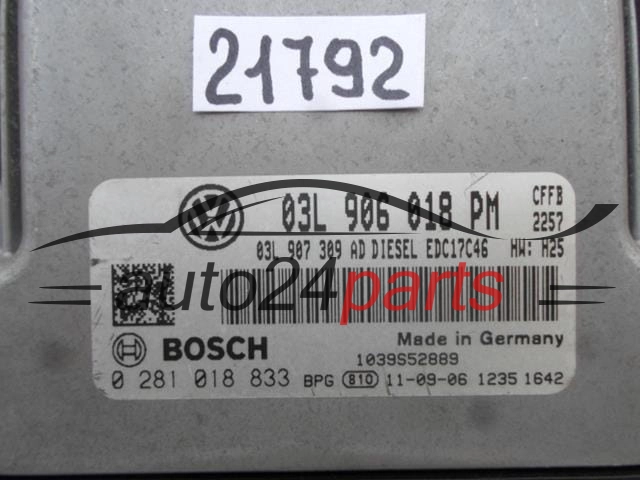 KOMPUTER STEROWNIK SILNIKA VW VOLKSWAGEN NEW BEETLE 2.0 TDI BOSCH 0 281 018 833, 0281018833, 03L 906 018 PM, 03L906018PM, EDC17C46