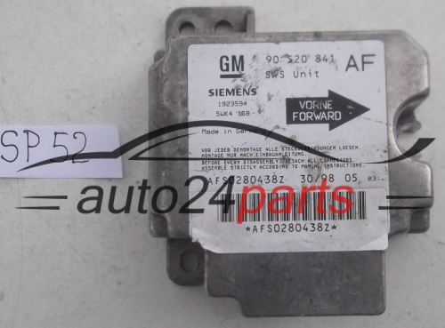 STEROWNIK MODUL PODUSZEK POWIETRZNYCH OPEL ASTRA G ZAFIRA A 90520841 AF, 90 520 841 AF, 9117205, 6237758, 62 37 758, SIEMENS 1923594 5WK4168