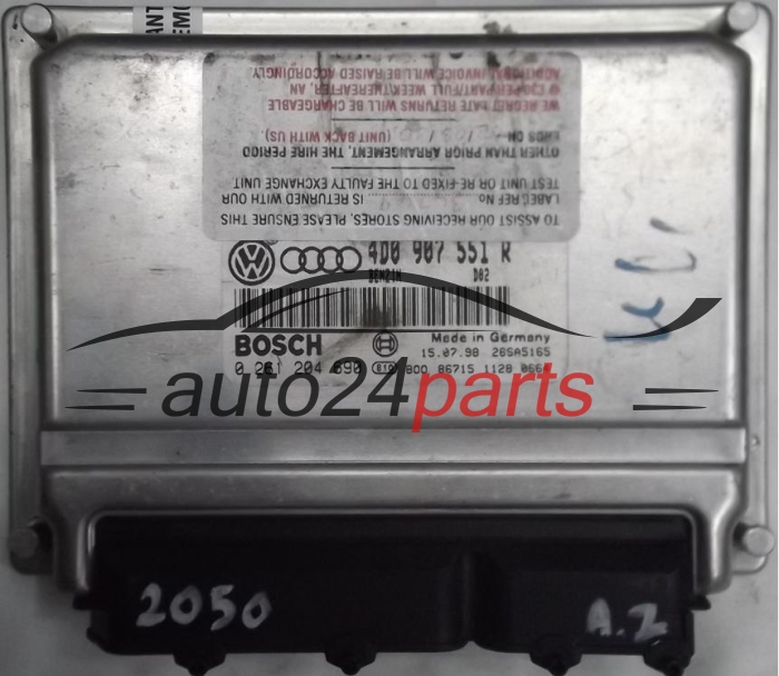 ECU ENGINE CONTROLLER AUDI A4 A6 VW VOLKSWAGEN PASSAT 2.8 V6 30V 4D0907551R, 4D0 907 551 R, BOSCH 0261204690, 0 261 204 690, BENZIN D02 26SA5165