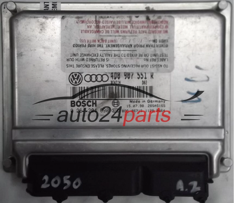 ECU ENGINE CONTROLLER AUDI A4 A6 VW VOLKSWAGEN PASSAT 2.8 V6 30V 4D0907551R, 4D0 907 551 R, BOSCH 0261204690, 0 261 204 690, BENZIN D02 26SA5165