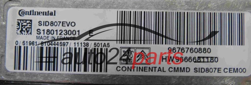 CENTRALINA MOTORE CITROEN PEUGEOT 1.6 HDI Continental  S180123001E, 9676760880, HW 9666681180, SID807EVO