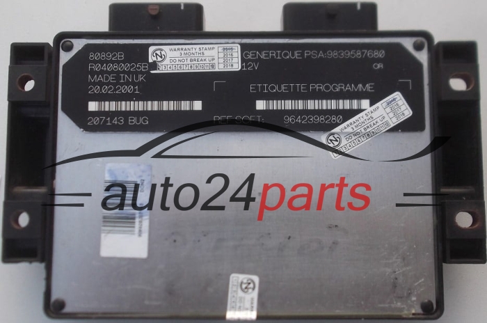 ECU CENTRALITA DE MOTOR  CITROEN PEUGEOT 1.9 LUCAS R04080025B, PSA: 9839587680, SOFT 9642398280