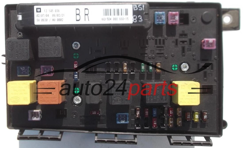 SKRZYNKA ELEKTRYCZNA PRZEKAŻNIKÓW I BEZPIECZNIKÓW MODUŁ NADWOZIA CENTRALKA KOMFORTU BSI OPEL GM 13 145 036 BR HELLA 5DK 008 668-15