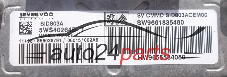 Μονάδα Ελέγχου Κινητήρα CITROEN PEUGEOT  SIEMENS VDO 5WS40264E-T, 5WS40264ET, SW9661835480, HW9655534080, SID803A 