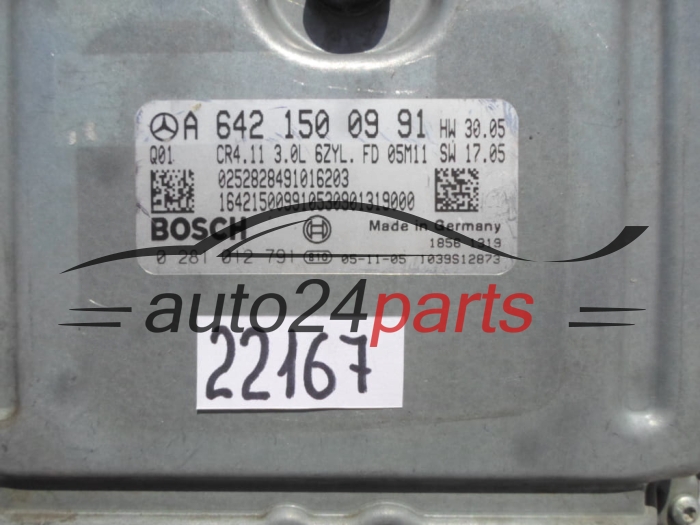 ECU ENGINE CONTROLLER MERCEDES W164 3.0 CDI BOSCH 0 281 012 791, 0281012791, A 642 150 09 91, A6421500991, CR4.11 