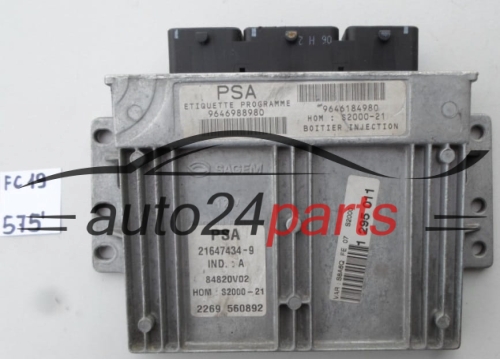 ECU ENGINE CONTROLLER CITROEN PEUGEOT 21647434-9, 216474349, 9646988980, 9646184980
