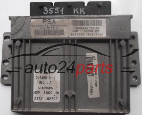 ECU ENGINE CONTROLLER CITROEN XSARA 1.4 9641816180 9638484780-04 HOM S2000-29 21645519-1, 216455191 50409S05