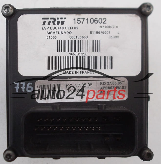 BOMBA HIDRAULICA Y CENTRALITA ABS PEUGEOT 407 TRW 15710602, 15710502-A,  SIEMENS VDO S118676001 L