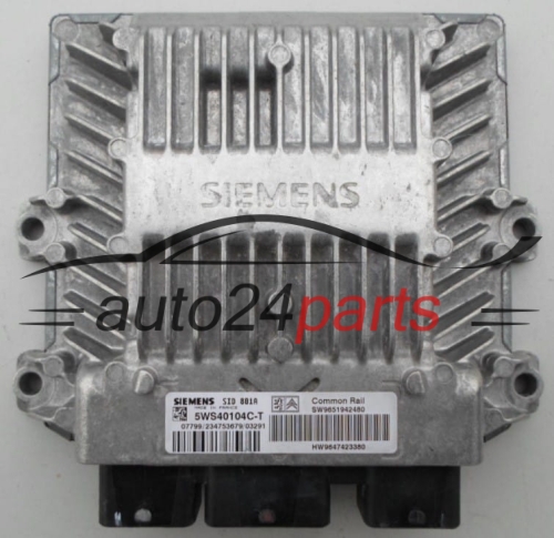 Calculateur Moteur CITROEN PEUGEOT 2.0 HDI SIEMENS 5WS40104C-T,  SW 9651942480, HW 9647423380, SID801A