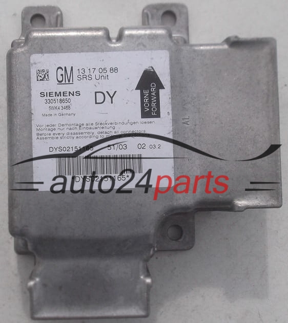Unidade de controle do airbag OPEL VECTRA C SIGNUM GM 13 17 05 88 DY, SIEMENS 5WK43468
