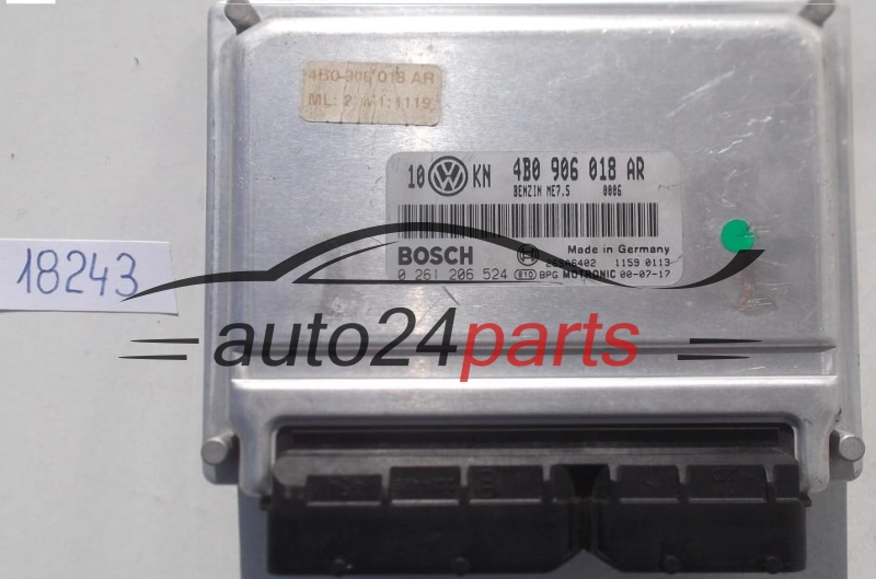 KOMPUTER STEROWNIK SILNIKA AUDI A4 A6 VW PASSAT 1.8 TURBO BOSCH 0 261 206 524, 0261206524, 4B0 906 018 AR, 4B0906018AR, ME7.5