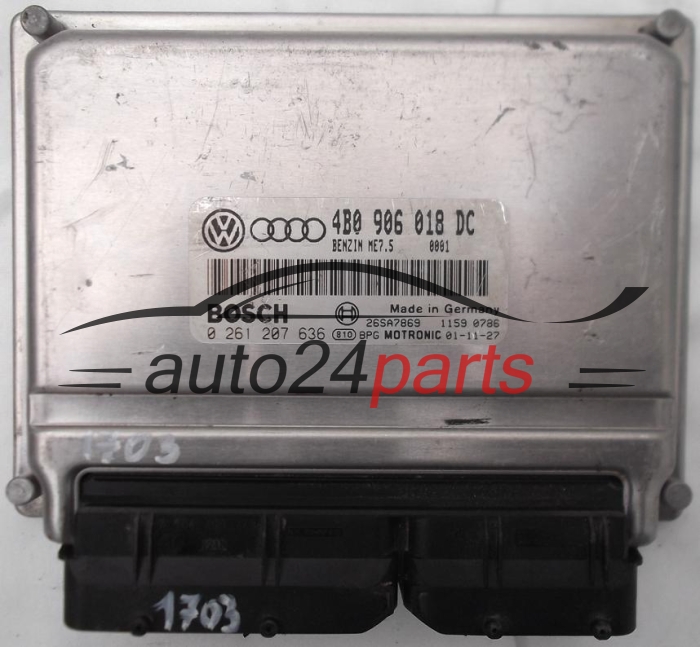 MOTORSTEUERGERÄT ECU STEUERGERÄT AUDI A4 A6 VW VOLKSWAGEN PASSAT 1.8T 1.8 TURBO 4B0906018DC, 4B0 906 018 DC, BOSCH 0261207636, 0 261 207 636