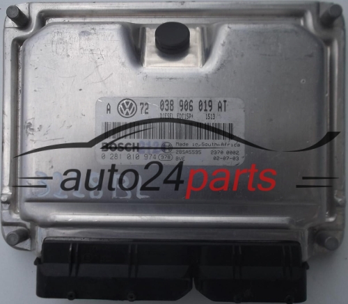 ECU ENGINE CONTROLLER VW VOLKSWAGEN GOLF 1.9 TDI 038906019AT, 038 906 019 AT, BOSCH 0 281 010 974, 0281010974, DIESEL EDC15P+ 1513 28SA5595