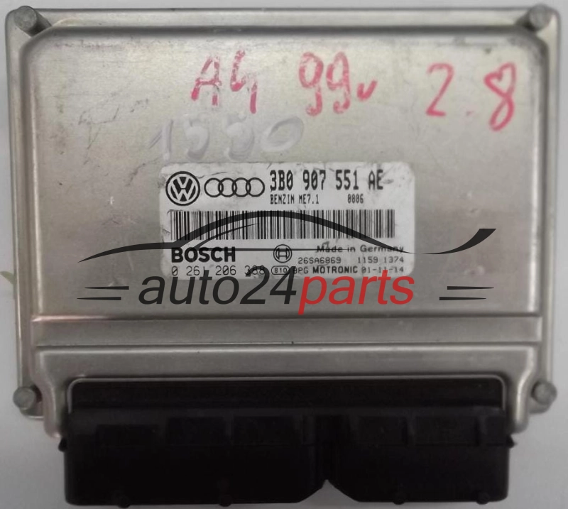 ECU ENGINE CONTROLLER AUDI A4 2.8 V6 3B0907551AE, 3B0 907 551 AE, BOSCH 0281206388, 0 281 206 388