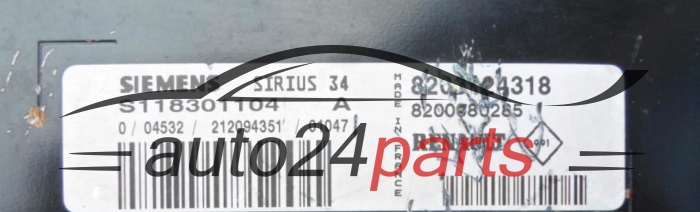 KOMPUTER STEROWNIK SILNIKA RENAULT SCENIC 1.6 8200124318, S118301104 A, S118301104A, SIRIUS 34