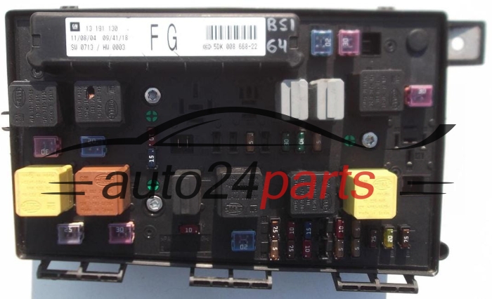 Central do sistema elétrico com caixa de relés e fusíveis, central de controle modul BSI OPEL ASTRA H ZAFIRA B GM 13 191 130 FG