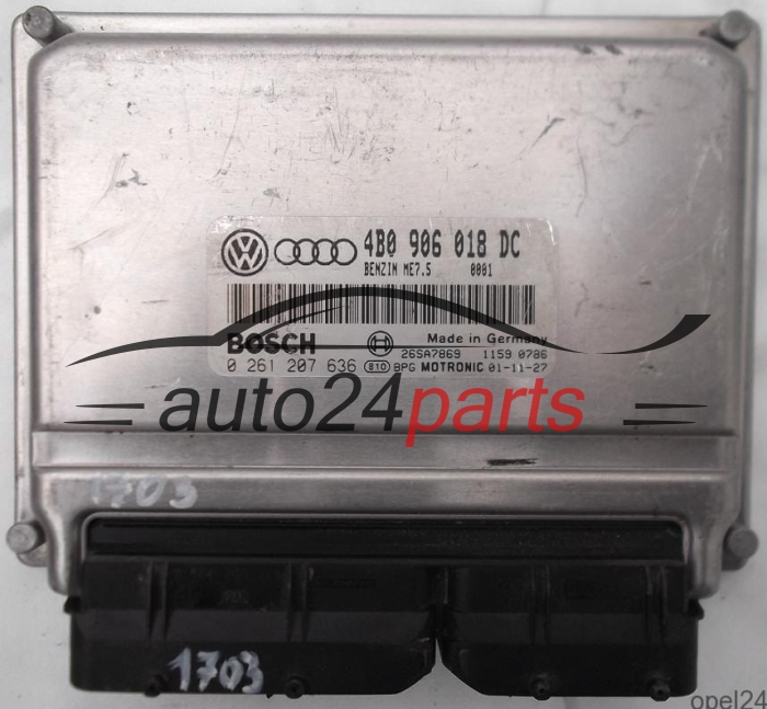 CALCULATEUR MOTEUR AUDI A4 A6 VW VOLKSWAGEN PASSAT 1.8T 1.8 TURBO 4B0906018DC, 4B0 906 018 DC, BOSCH 0261207636, 0 261 207 636