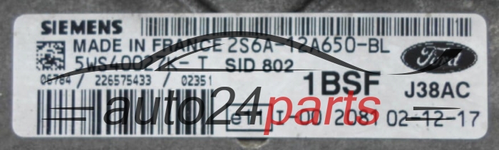 MOTORSTEUERGERÄT ECU STEUERGERÄT  FORD FIESTA 1.4 TDCI SIEMENS 5WS40027K- T, SID 802, 1BSF 
