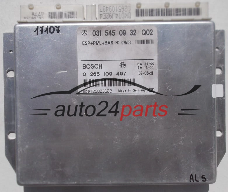Mονάδα ελέγχου αβς ESP+PML+BAS MERCEDES W220 BOSCH 0 265 109 497,  A 031 545 09 32, A0315450932, 0315450932