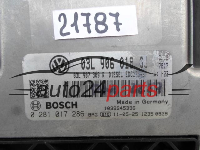 CALCULATEUR MOTEUR VW VOLKSWAGEN JETTA BOSCH 0 281 017 286, 0281017286, 03L 906 018 GJ, 03L906018GJ, EDC17CP46