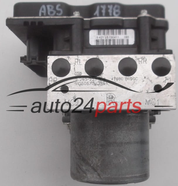 POMPE HYDRAULIQUE ET CALCULATEUR d'ABS NISSAN QASHQAI BOSCH 0 265 251 854,  47660 BR00C,  0 265 951 743