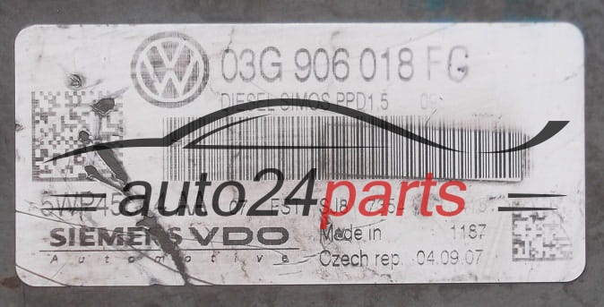 Μονάδα Ελέγχου Κινητήρα VOLKSWAGEN PASSAT 2.0 TDI SIEMENS VDO 5WP45614 AA  03G 906 018 FG, 03G906018FG, DIESEL SIMOS PPD1.5 
