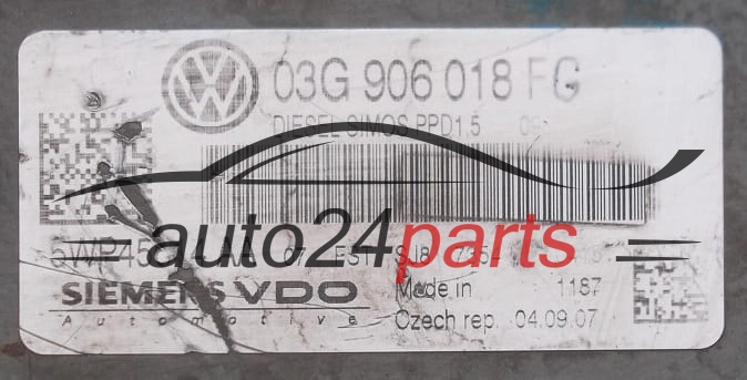Μονάδα Ελέγχου Κινητήρα VOLKSWAGEN PASSAT 2.0 TDI SIEMENS VDO 5WP45614 AA  03G 906 018 FG, 03G906018FG, DIESEL SIMOS PPD1.5 