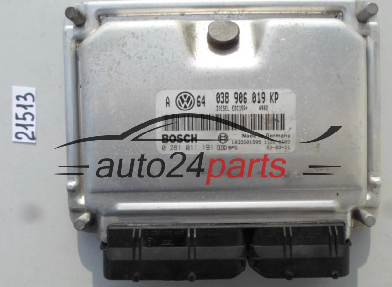 KOMPUTER STEROWNIK SILNIKA VW VOLKSWAGEN GOLF IV 1.9 TDI, BOSCH 0 281 011 191, 0281011191, 038 906 019 KP, 038906019KP