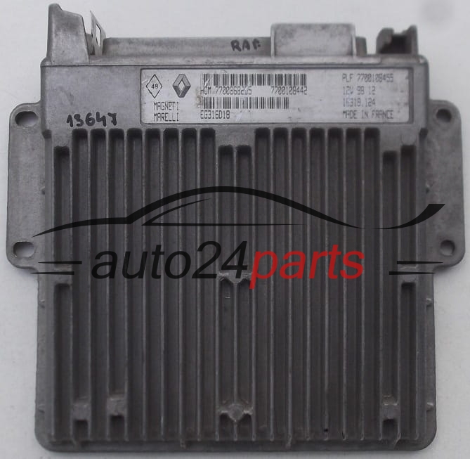 KOMPUTER STEROWNIK SILNIKA RENAULT CLIO 1.2, MAGNETI MARELLI 16319.124, 16319124, HOM 7700868295, 7700108442, 7700108455