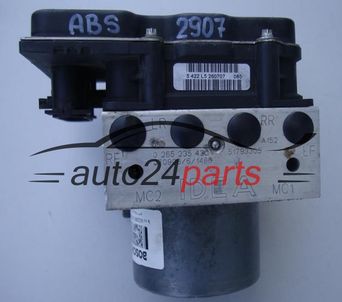 POMPE HYDRAULIQUE ET CALCULATEUR d'ABS FIAT IDEA BOSCH 0 265 235 430, 0265235430, 51793305, 0265950511