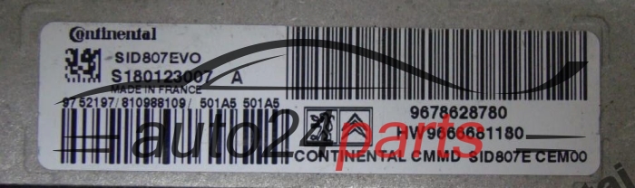 ECU CENTRALITA DE MOTOR  CITROEN PEUGEOT 1.6 HDI Continental  S180123007A, 9678628780, HW 9666681180, SID807EVO
